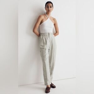 Madewell Linen Green Striped Trousers